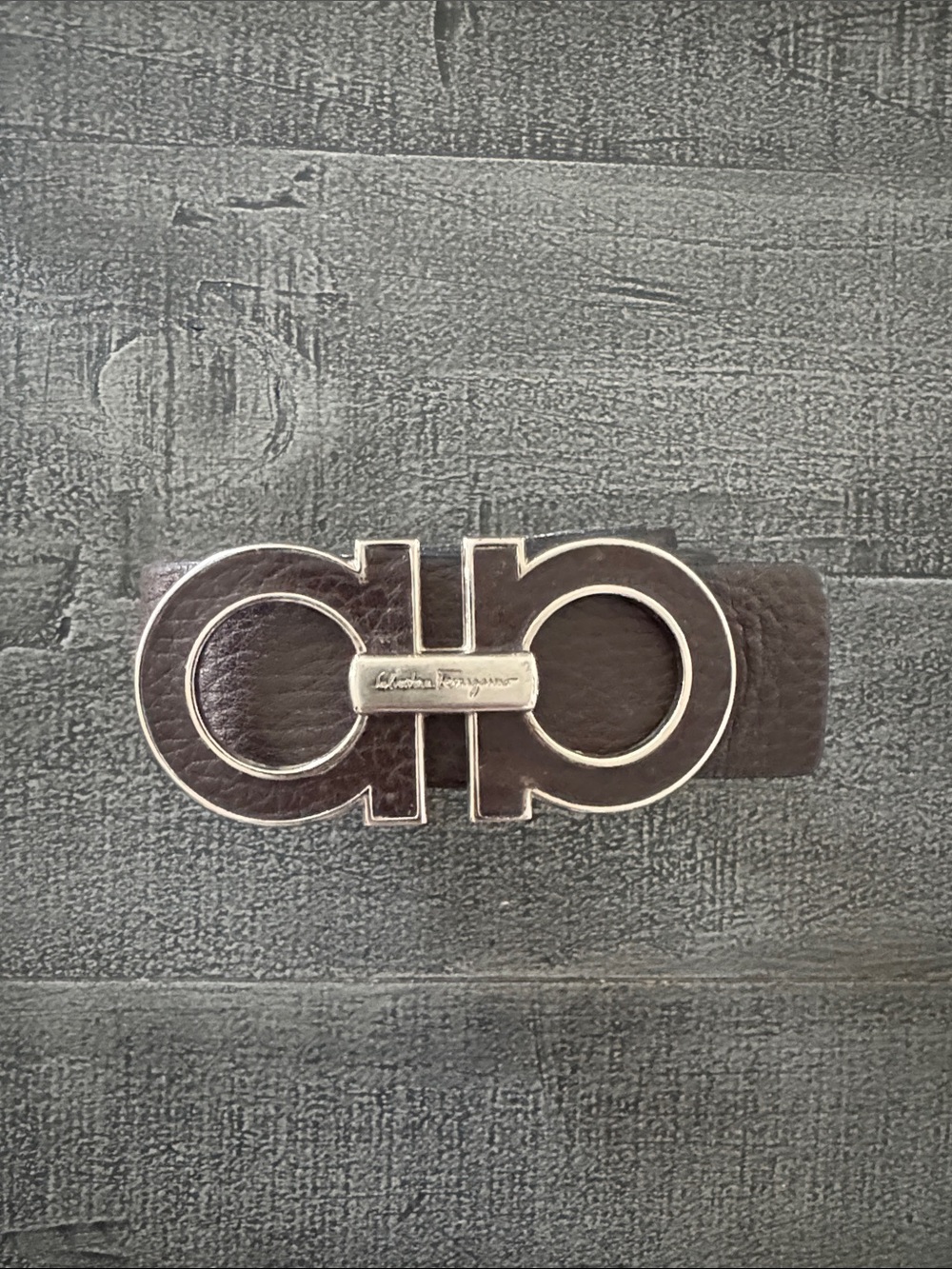 Salvatore Ferragamo Dark Brown Leather Belt with Silver Gancini Buckle